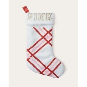 Victoria's Secret PINK Stocking White Red Pink Striped Gold Logo Limited Edition